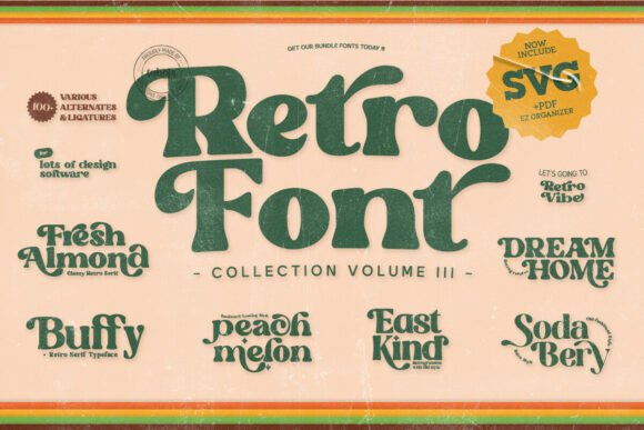 Retro Groovy Bundle: 7 Bold Fonts for Nostalgic Designs